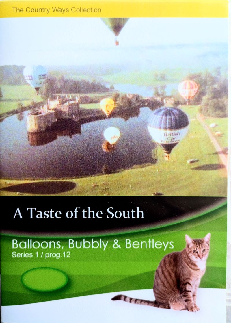 Colour picture of the outside cover of a DVD showing a number of balloons flying over a moat surrounding a castle